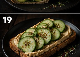 Tostada de hummus y pepino